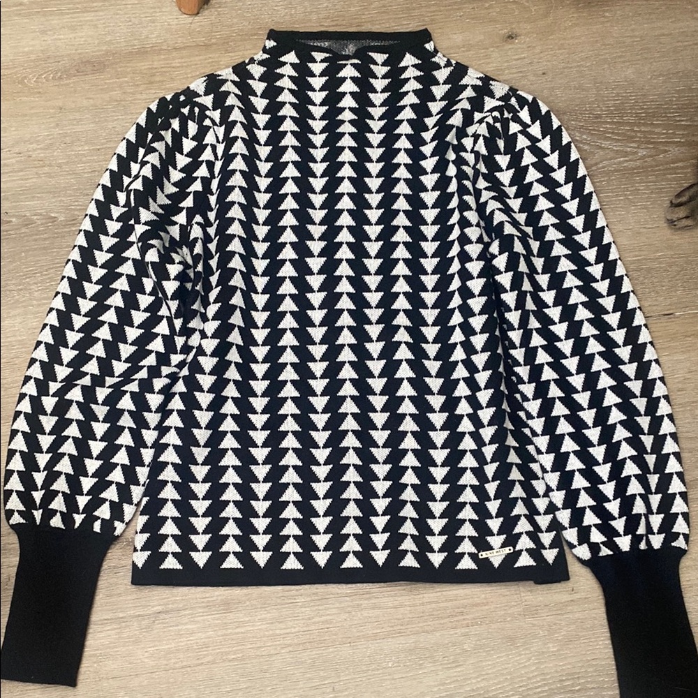 Nine West Black and White Geometric Turtleneck Sweater